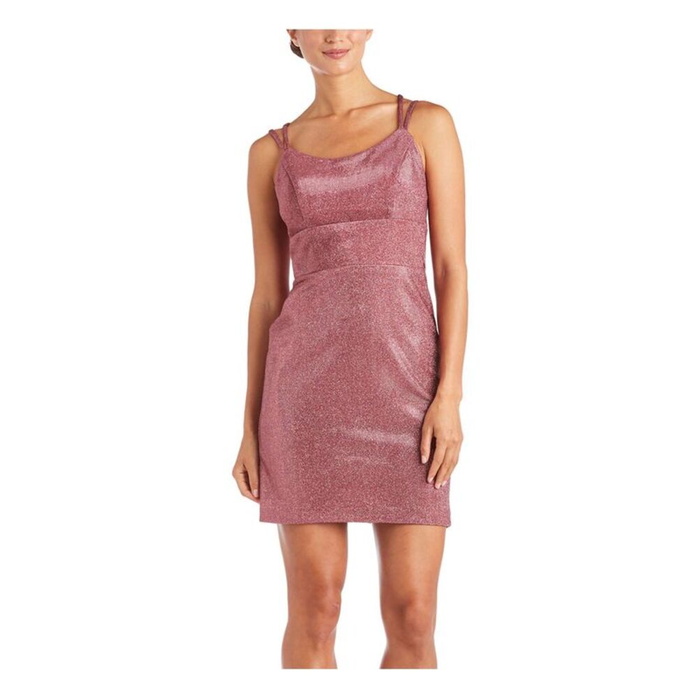 MORGAN & CO Womens Sheath Short Dress Pink Spaghetti Strap Shimmering Juniors 17